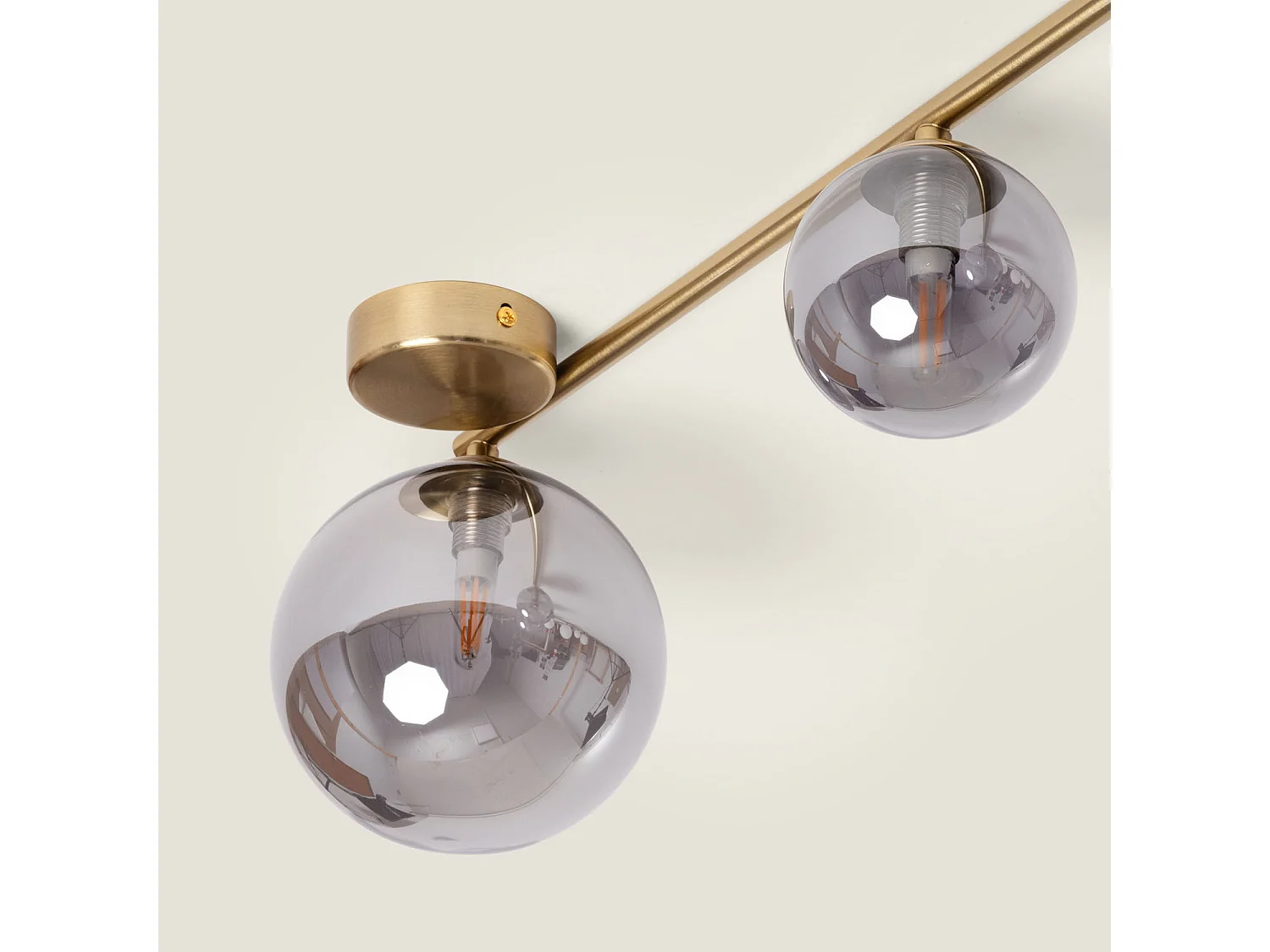 Lampadario in Metallo e Vetro Moonlight Brass 4 punti luce Grigio Smoke