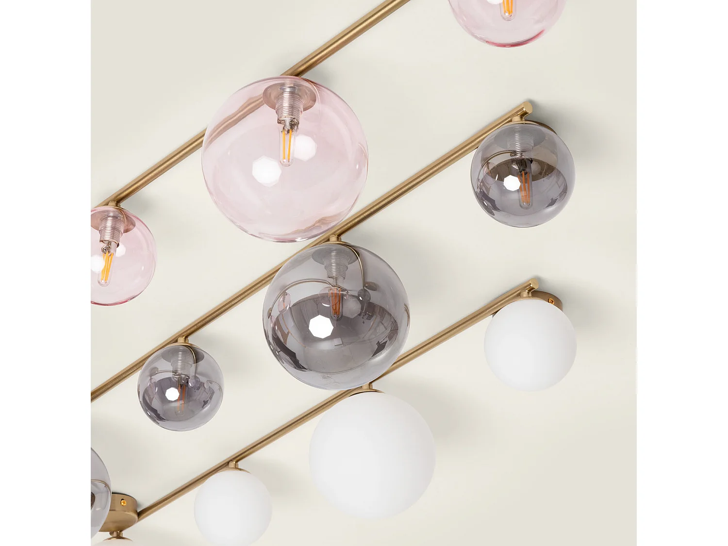 Lampadario in Metallo e Vetro Moonlight Brass 4 punti luce Grigio Smoke