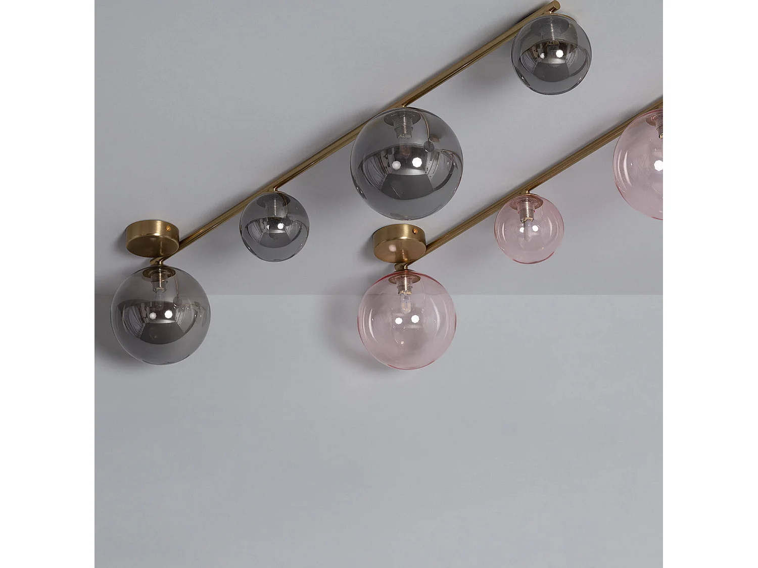 Lampadario in Metallo e Vetro Moonlight Brass 4 punti luce Grigio Smoke