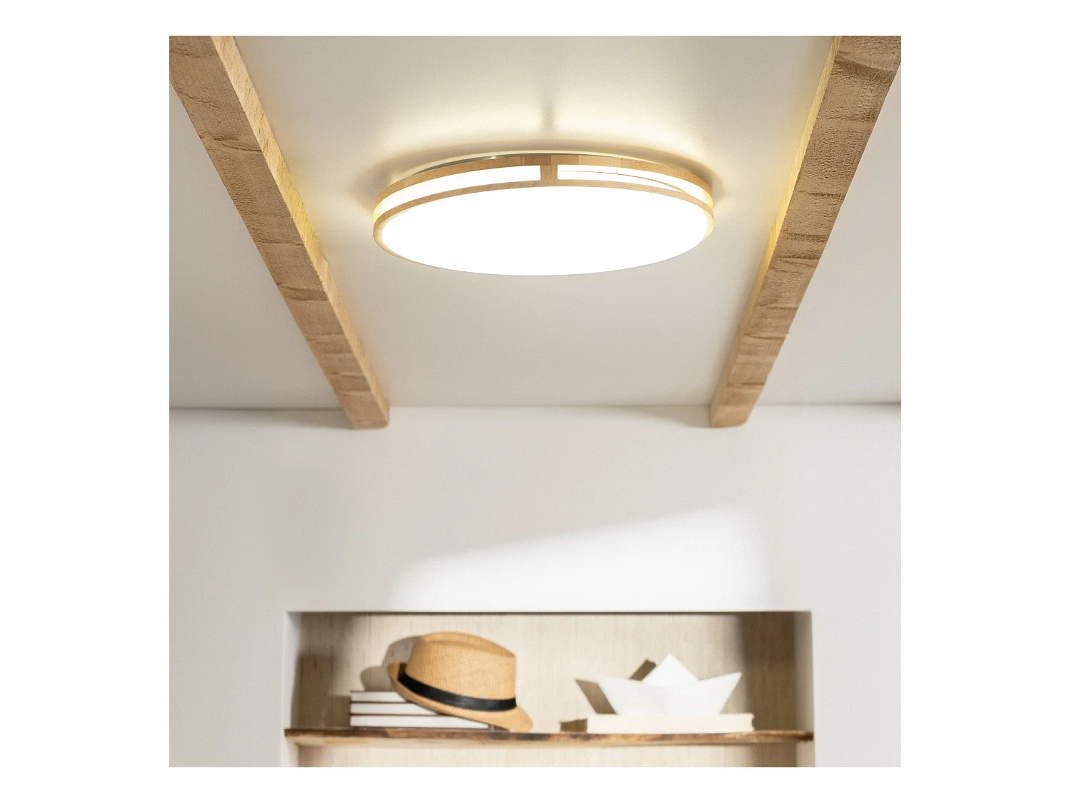 Plafonnier LED Rond Bois 20W CCT Sélectionnable Donati Ø405 mm Bois