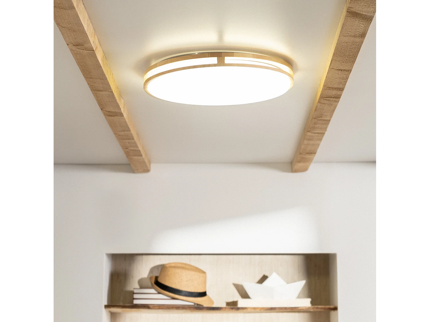 Plafonnier LED Rond Bois 20W CCT Sélectionnable Donati Ø405 mm Bois