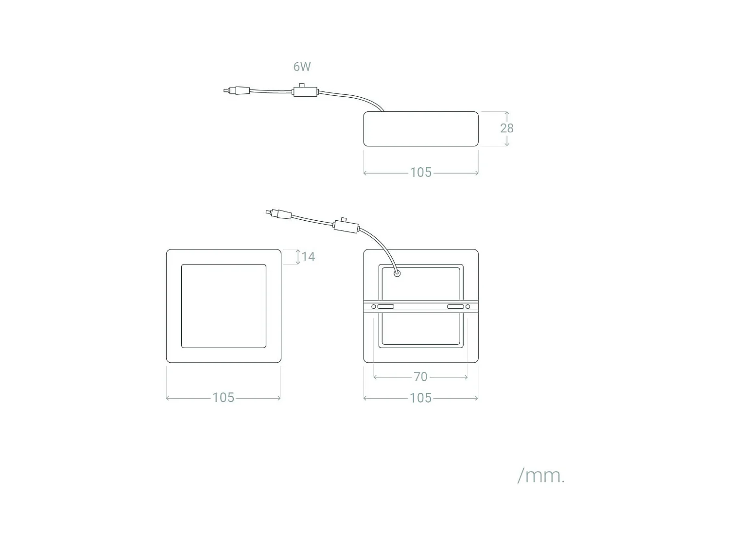 Plafoniera LED 6W Quadrato Alluminio 105x105 mm Slim CCT Selezionabile Galán SwitchDimm Naturale