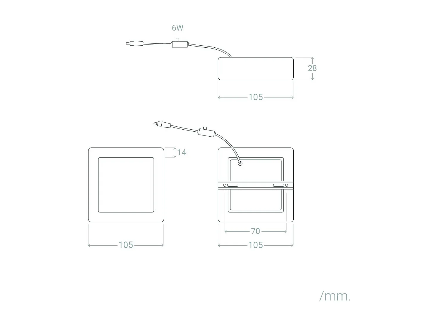 Plafonnier LED 6W Carré Aluminium 105x105 mm Slim CCT Sélectionnable Galán SwitchDimm Naturel