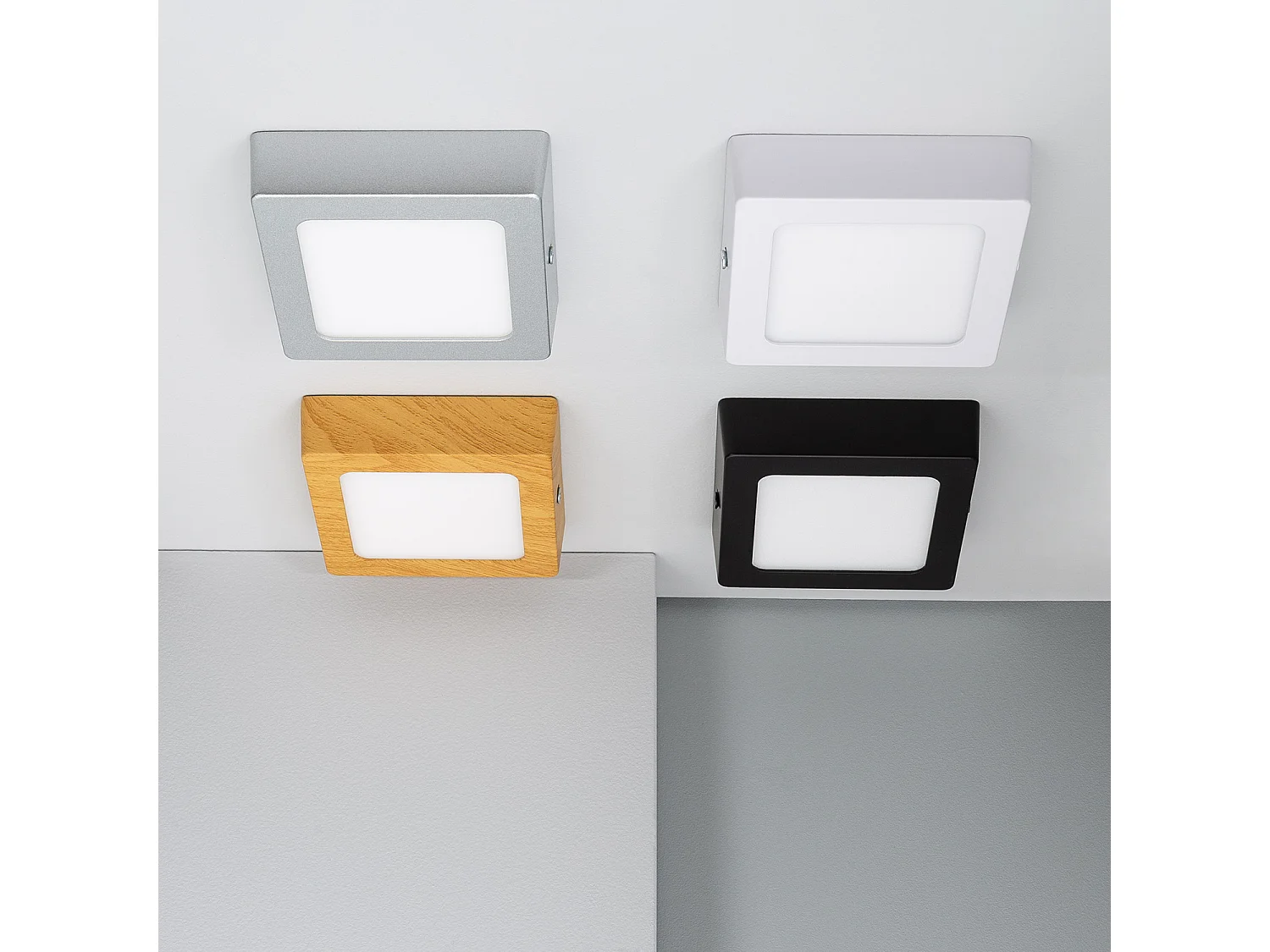 Plafoniera LED 6W Quadrato Alluminio 105x105 mm Slim CCT Selezionabile Galán SwitchDimm Naturale