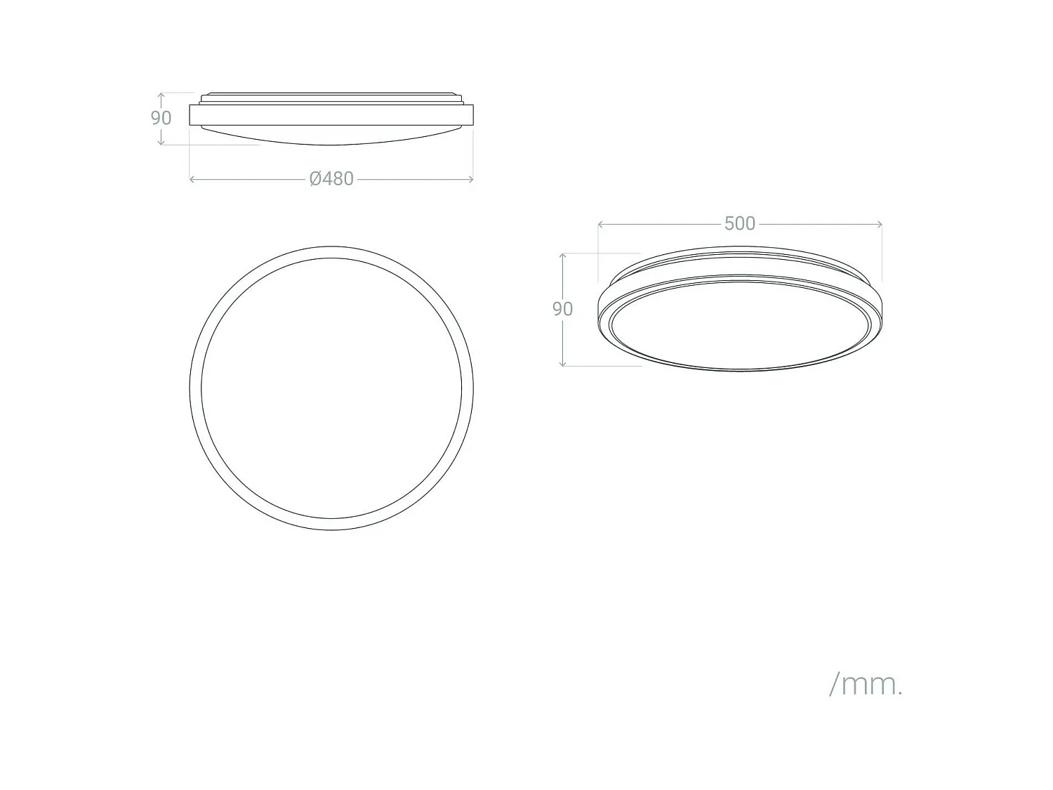 Plafón LED 24W Circular Metal Ø500 mm CCT Seleccionable Bari Gris