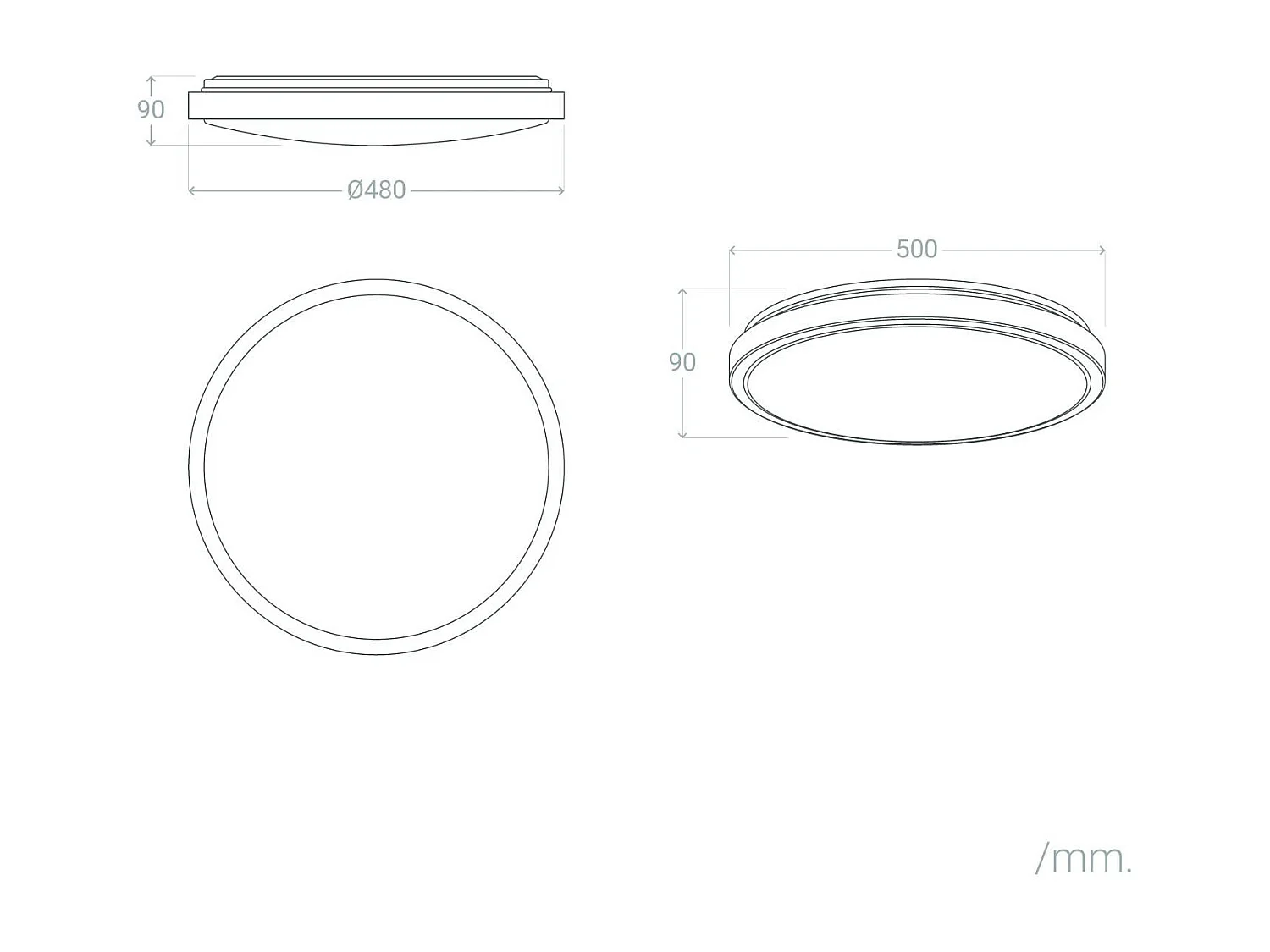 Plafonnier LED Rond Métal 24W CCT Sélectionnable Bari Ø500 mm Gris