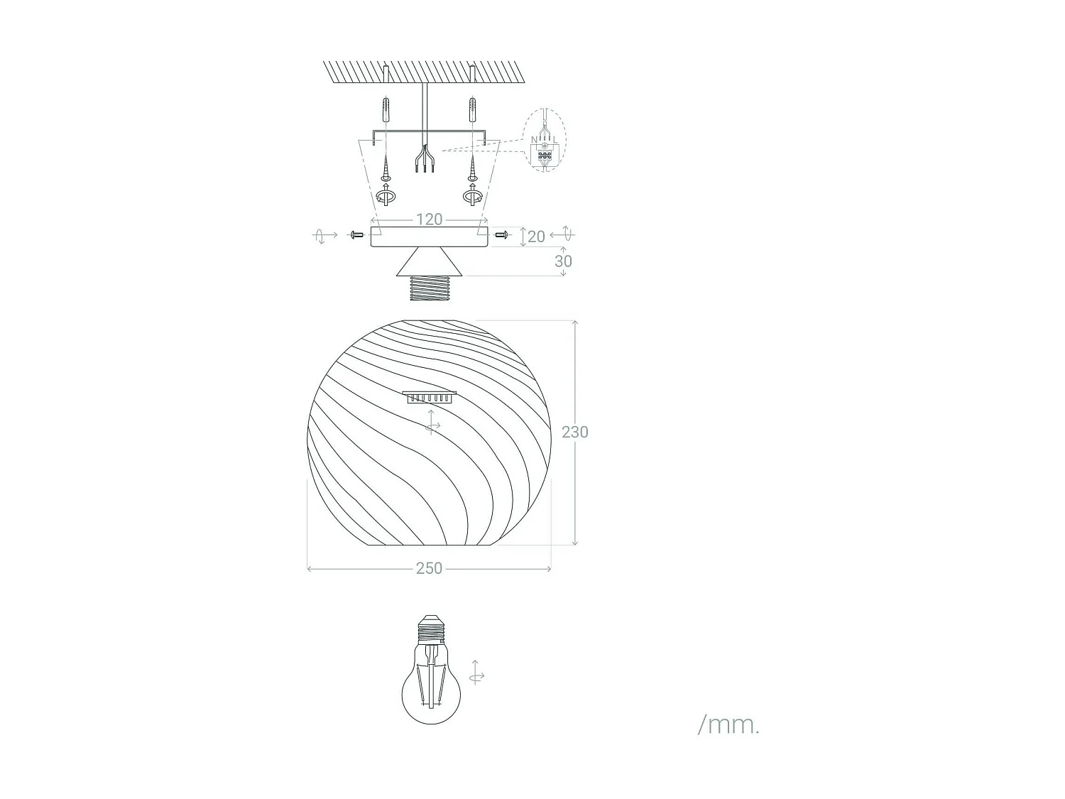 Plafonnier Verre Kikombe Gris Fumée