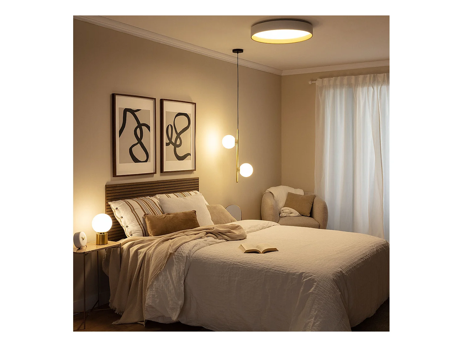 Plafonnier LED Rond Métal 30W CCT Sélectionnable Big Broadwey Ø550 mm Blanc / Or