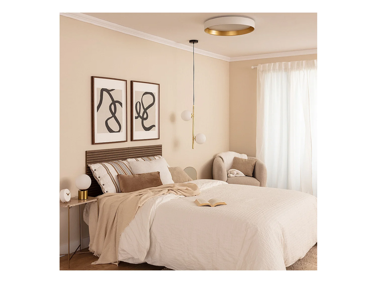 Plafonnier LED Rond Métal 30W CCT Sélectionnable Big Broadwey Ø550 mm Blanc / Or