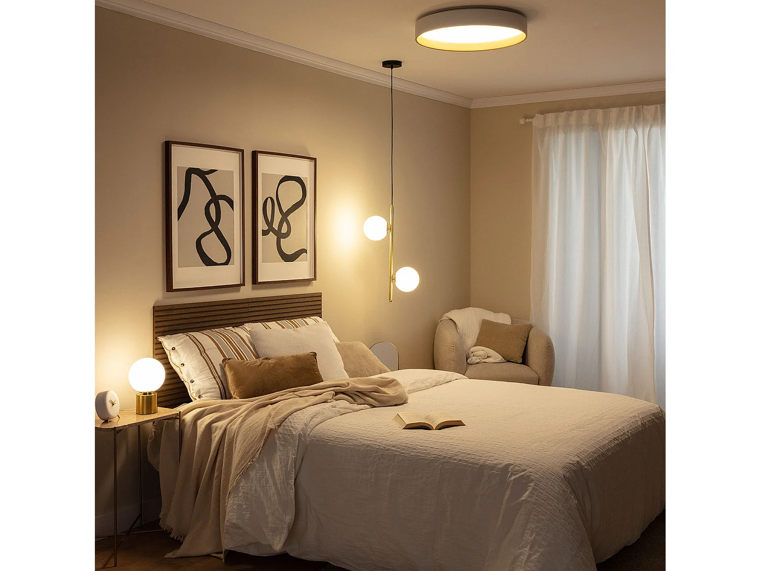 Plafonnier LED Rond Métal 30W CCT Sélectionnable Big Broadwey Ø550 mm Blanc / Or