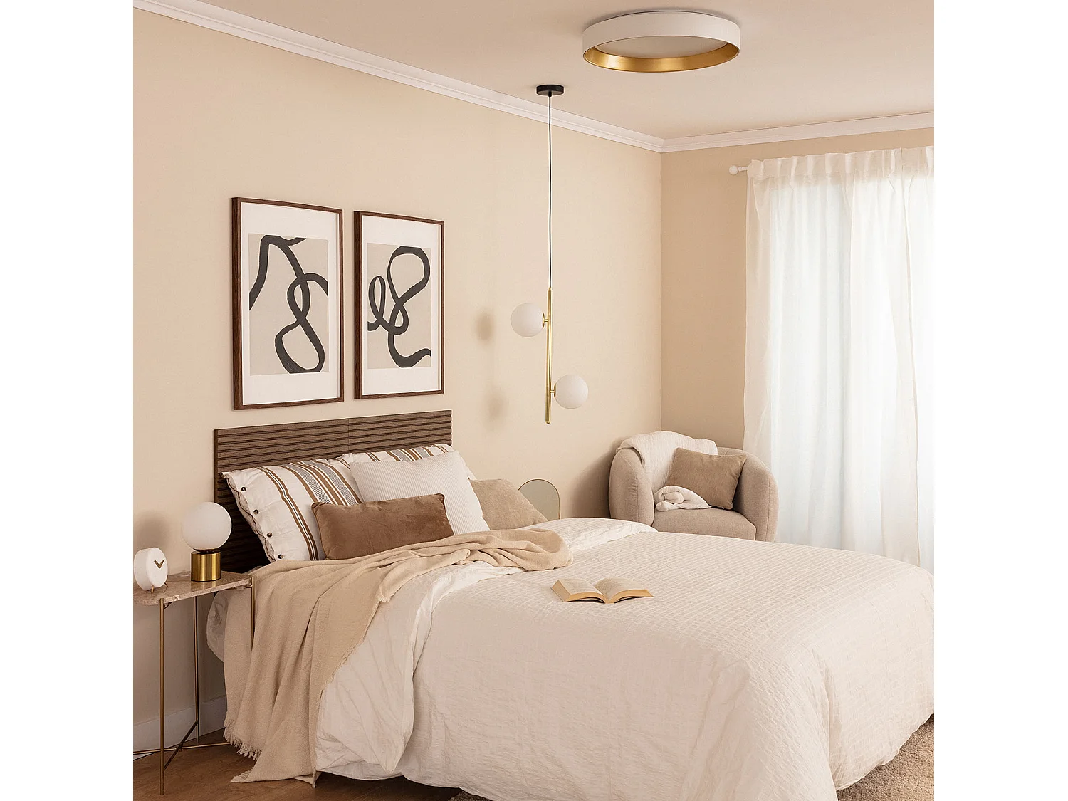 Plafonnier LED Rond Métal 30W CCT Sélectionnable Big Broadwey Ø550 mm Blanc / Or