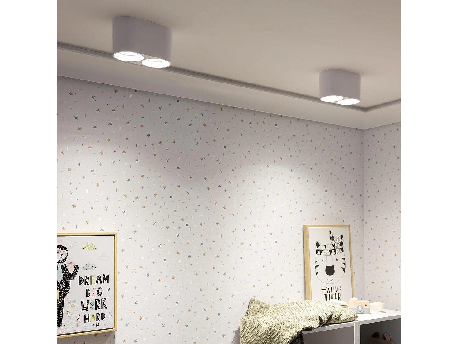 Aplique de Techo Doble Blanco con Bombilla GU10 Space 4000K Blanco Neutro