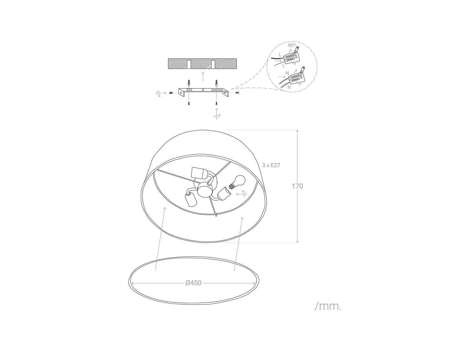 Plafón Circular Tela Ø450 mm Korsade Camel