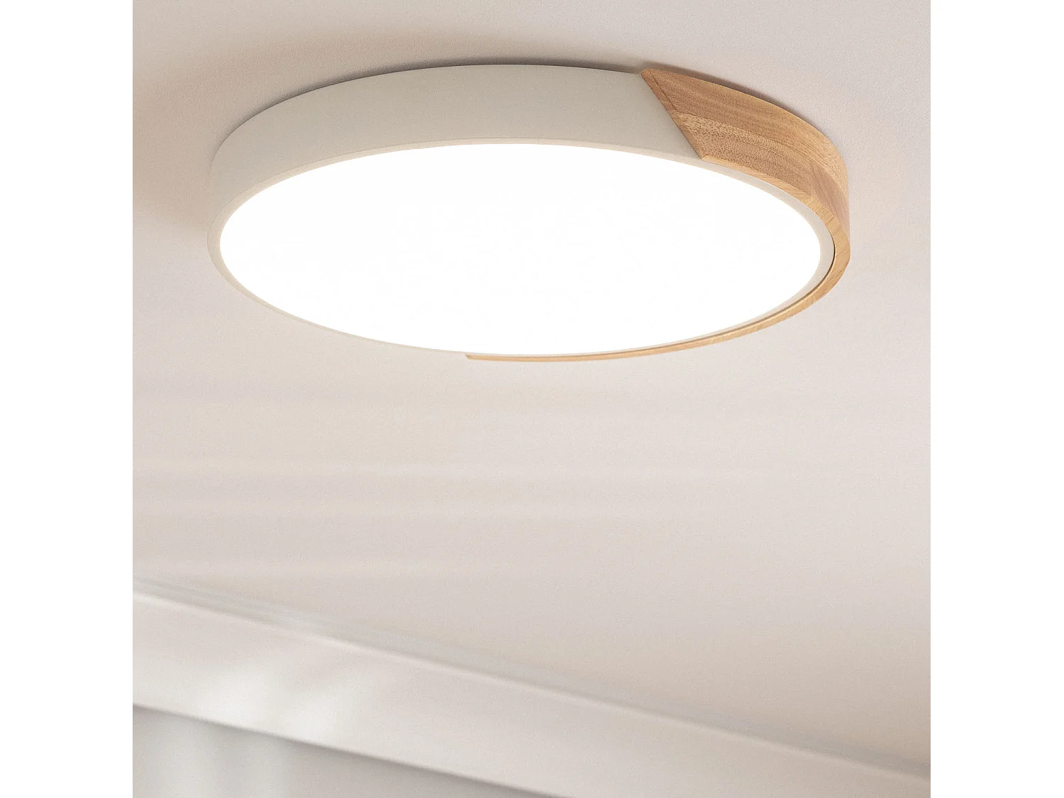 Plafonnier LED Rond Bois 24W CCT Sélectionnable Semi-Dari Ø418 mm Blanc
