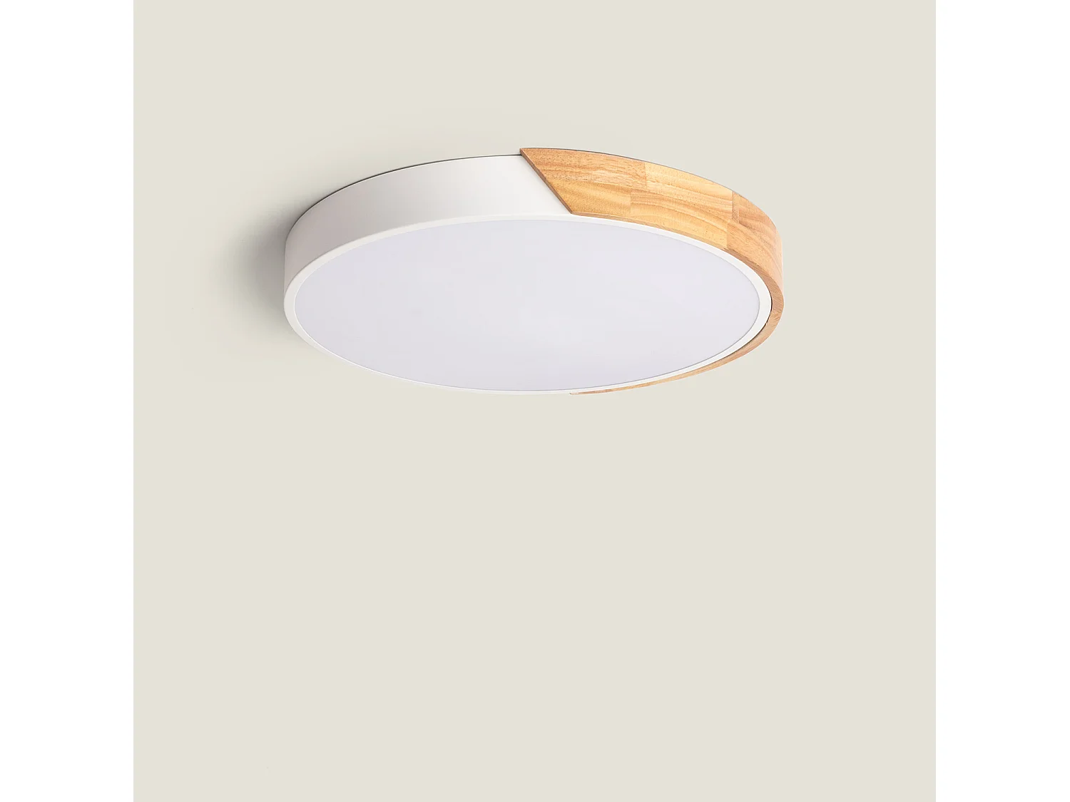 Plafoniera LED 24W Circolare Legno CCT Selezionabile Ø418 mm Semi-Dari Bianco