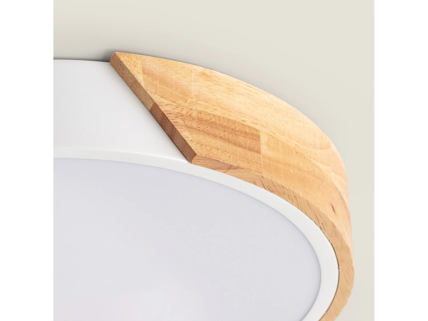 Plafoniera LED 24W Circolare Legno CCT Selezionabile Ø418 mm Semi-Dari Bianco