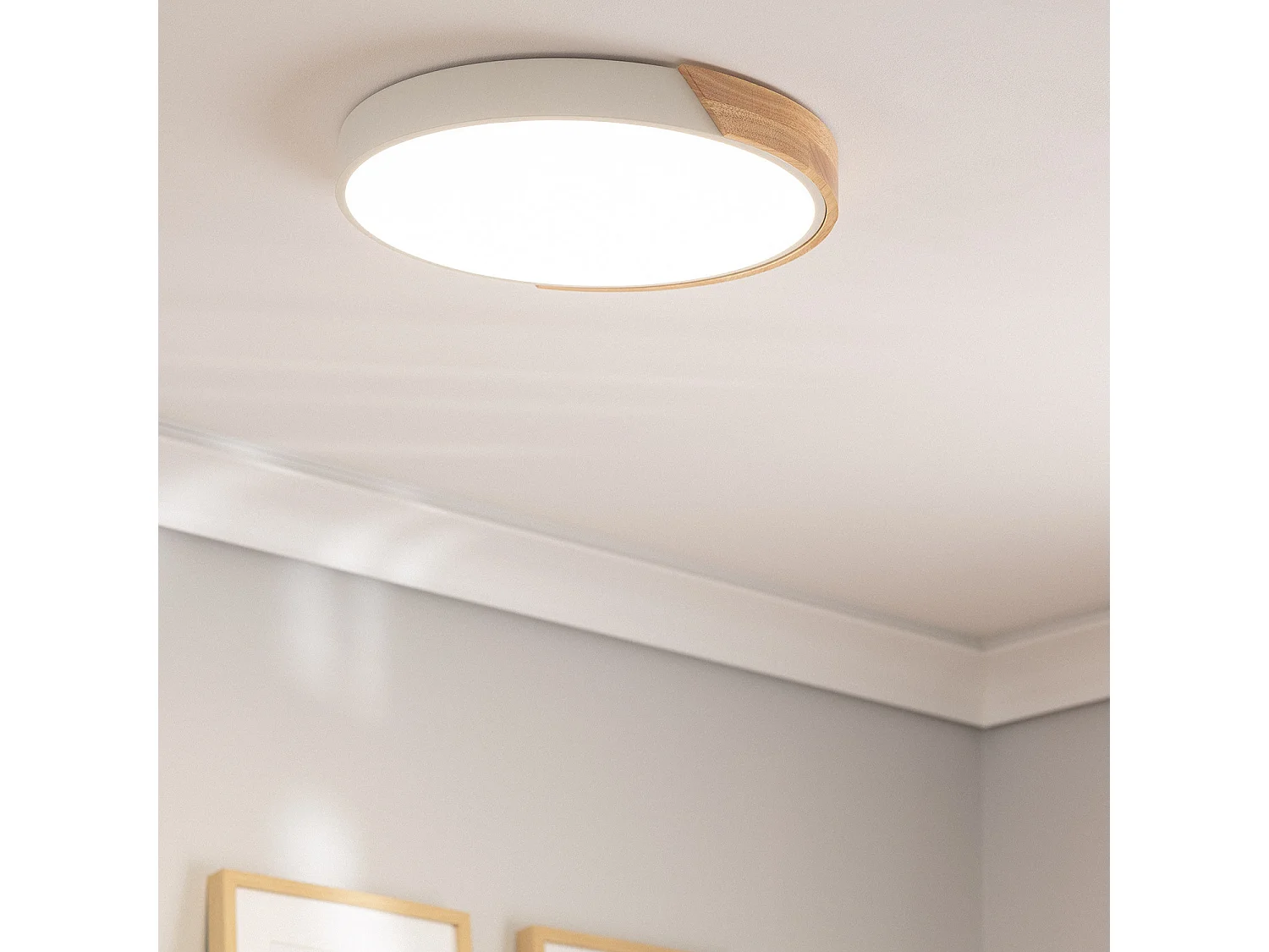 Plafoniera LED 24W Circolare Legno CCT Selezionabile Ø418 mm Semi-Dari Bianco