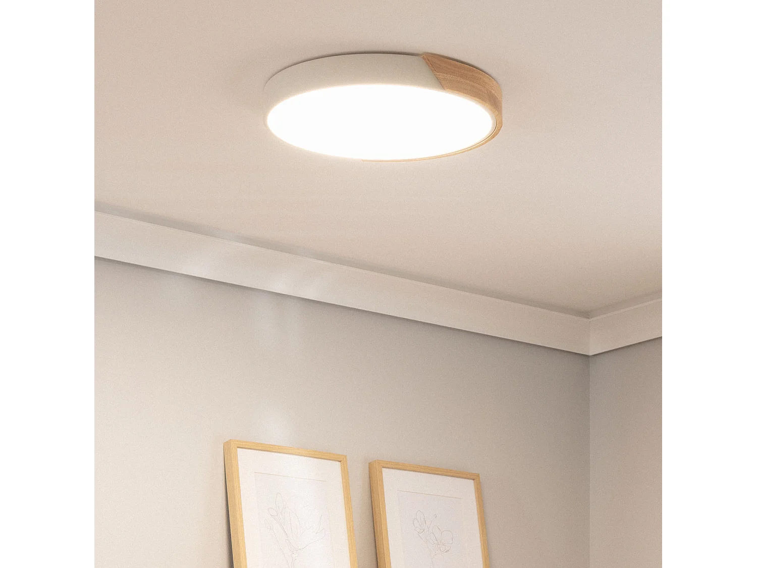 Plafoniera LED 24W Circolare Legno CCT Selezionabile Ø418 mm Semi-Dari Bianco