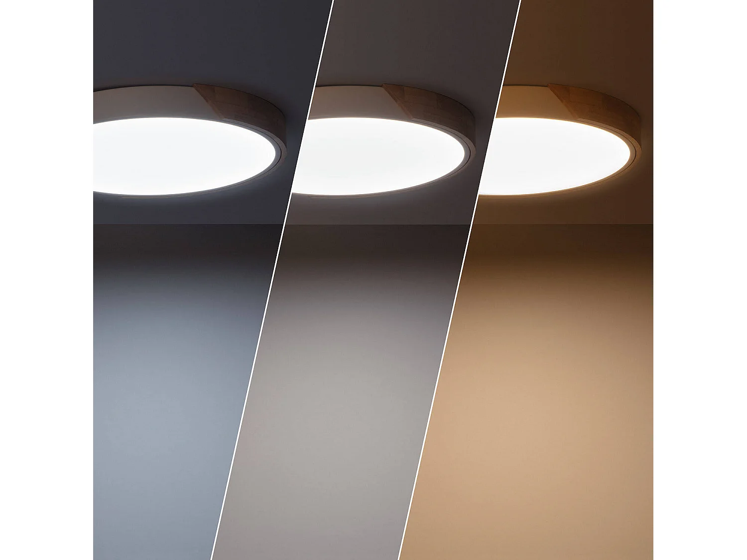 Plafoniera LED 24W Circolare Legno CCT Selezionabile Ø418 mm Semi-Dari Bianco
