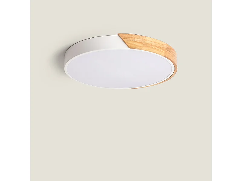 Plafonnier LED Rond Bois 24W CCT Sélectionnable Semi-Dari Ø418 mm Vert Céladon