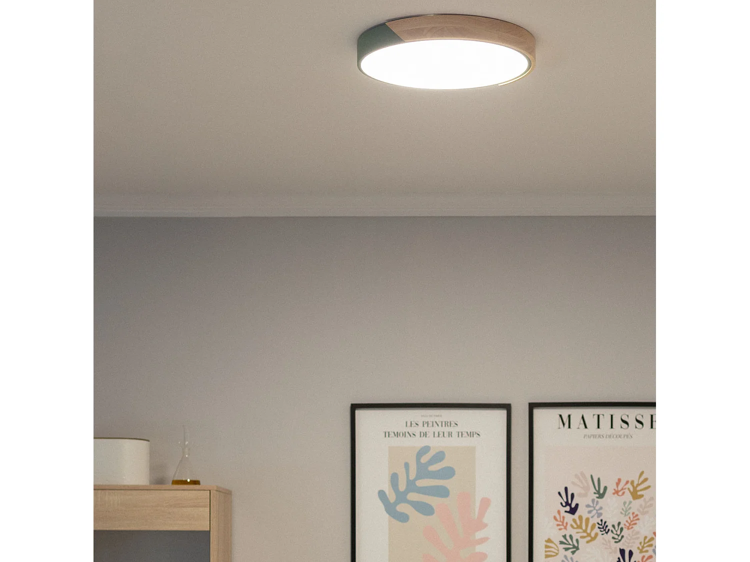 Plafonnier LED Rond Bois 24W CCT Sélectionnable Semi-Dari Ø418 mm Vert Céladon