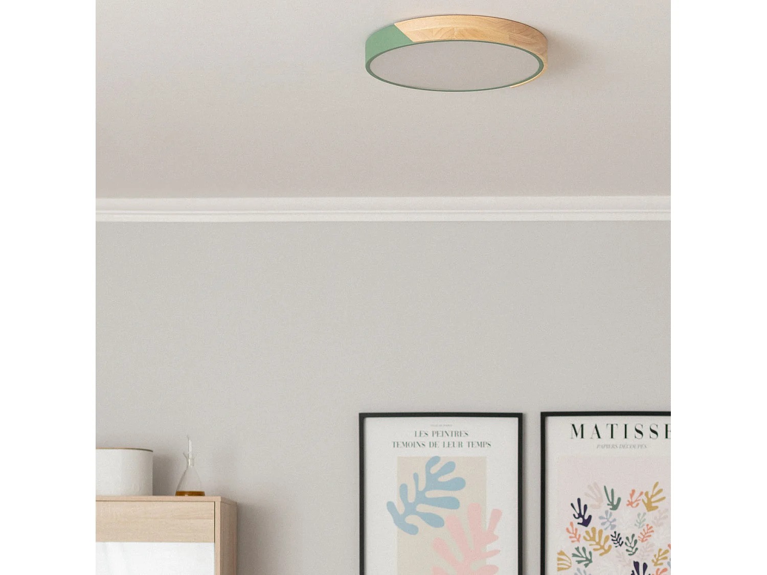 Plafonnier LED Rond Bois 24W CCT Sélectionnable Semi-Dari Ø418 mm Vert Céladon