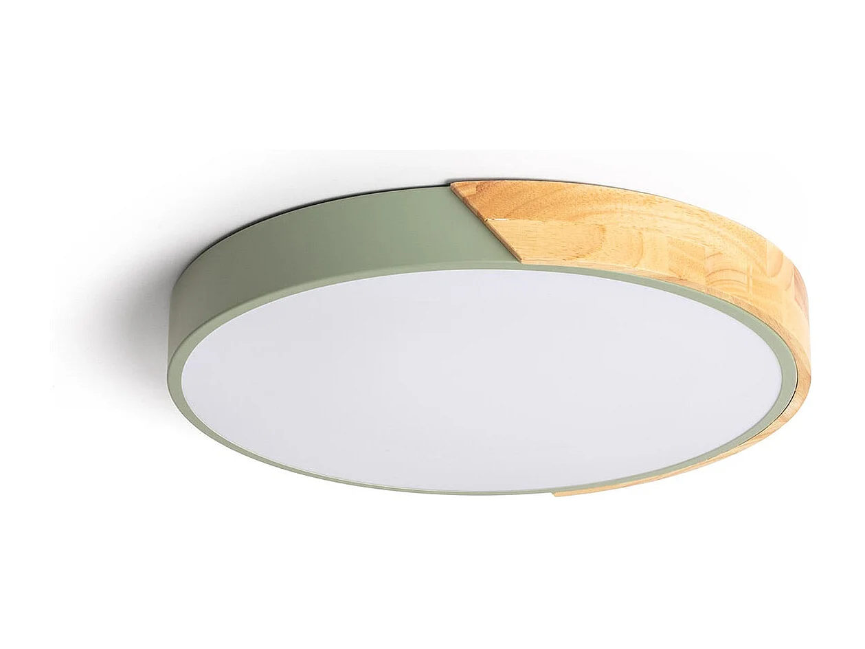 Plafón LED 24W Circular Madera y Aluminio Ø418 mm CCT Seleccionable Semi-Dari Verde Celadón