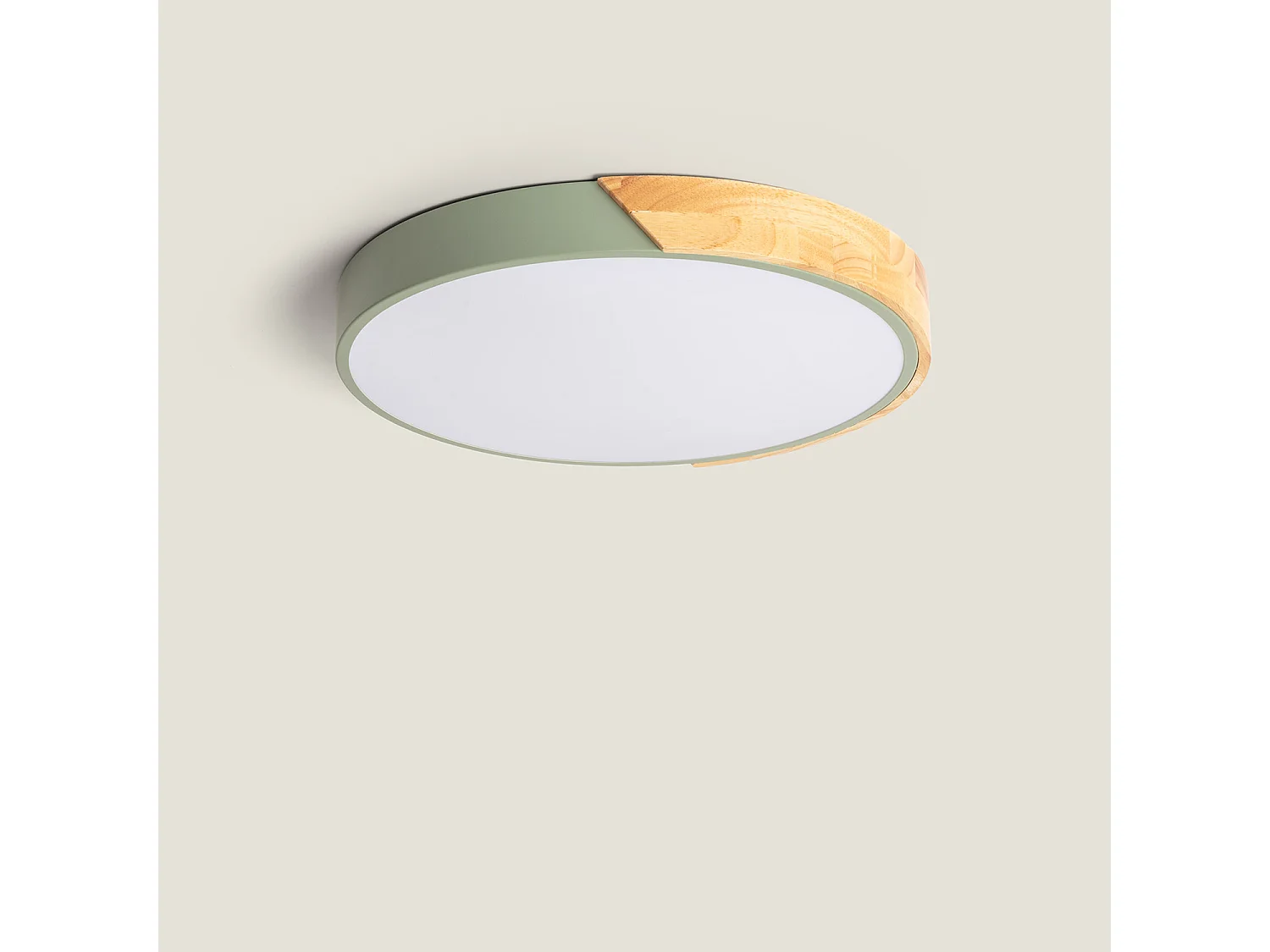 Plafón LED 24W Circular Madera y Aluminio Ø418 mm CCT Seleccionable Semi-Dari Verde Celadón