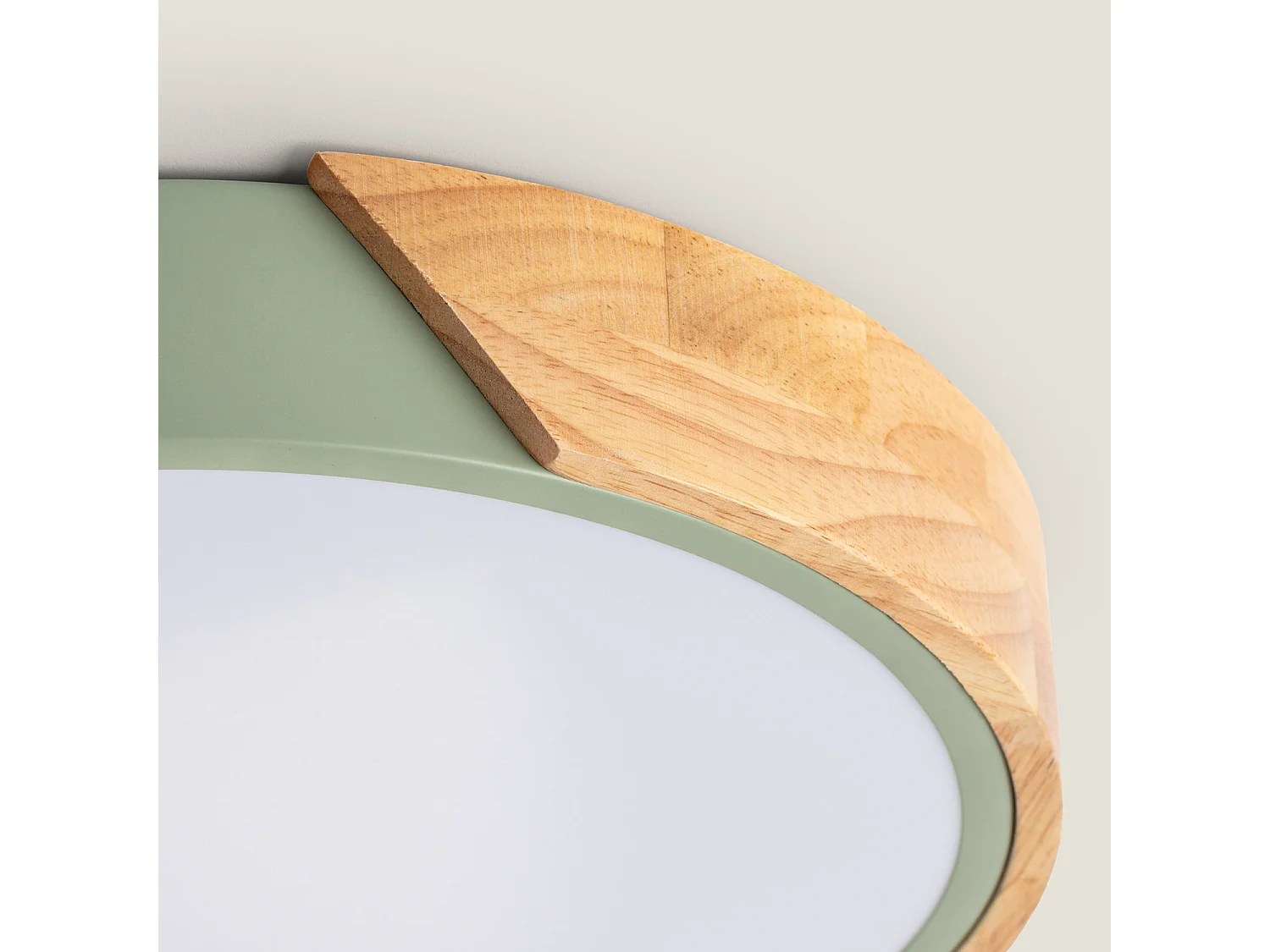 Plafón LED 24W Circular Madera y Aluminio Ø418 mm CCT Seleccionable Semi-Dari Verde Celadón