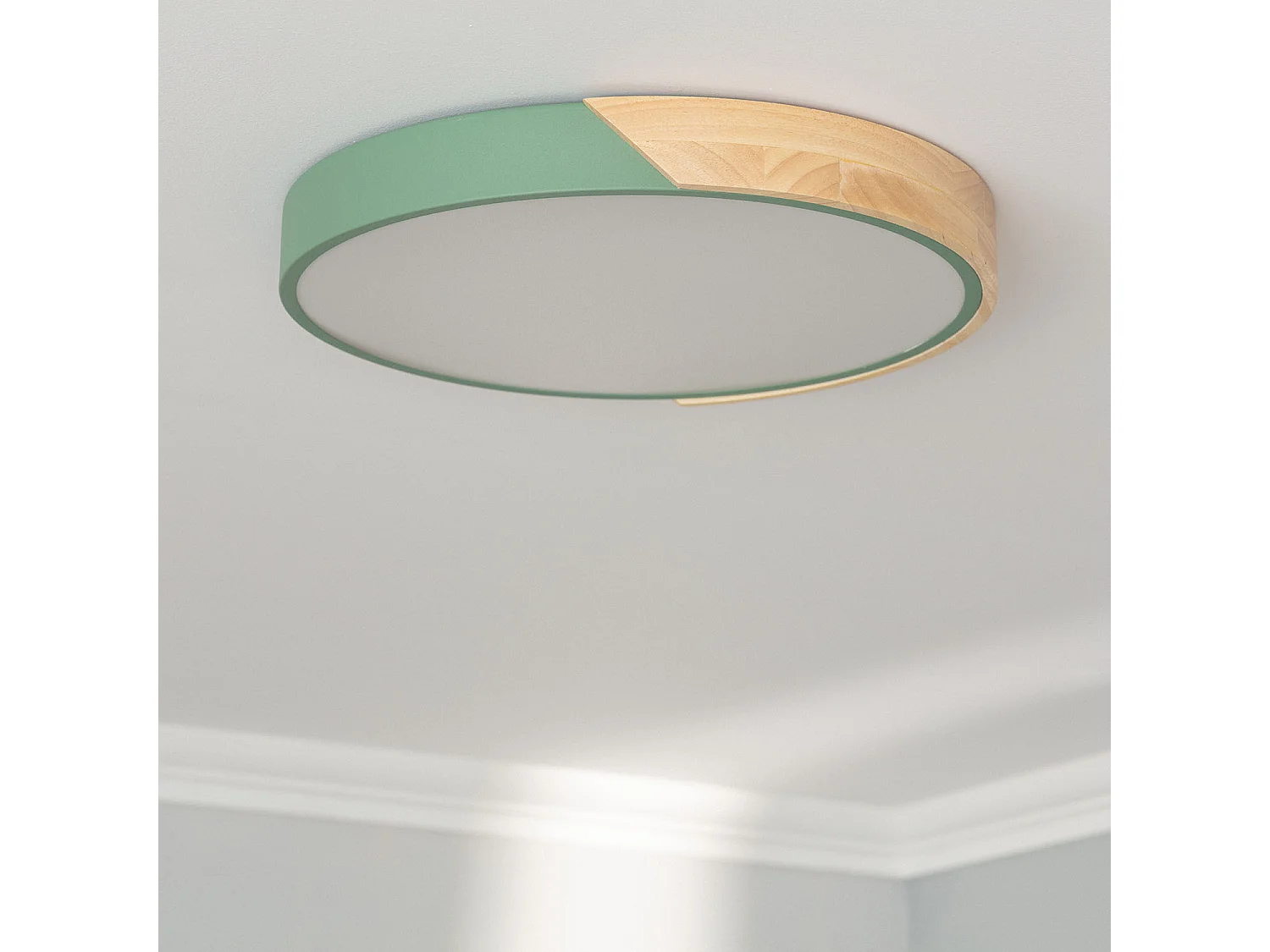 Plafón LED 24W Circular Madera y Aluminio Ø418 mm CCT Seleccionable Semi-Dari Verde Celadón