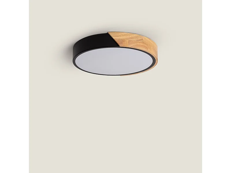 Plafonnier LED Rond Bois 18W CCT Sélectionnable Semi-Dari Ø320 mm Noir