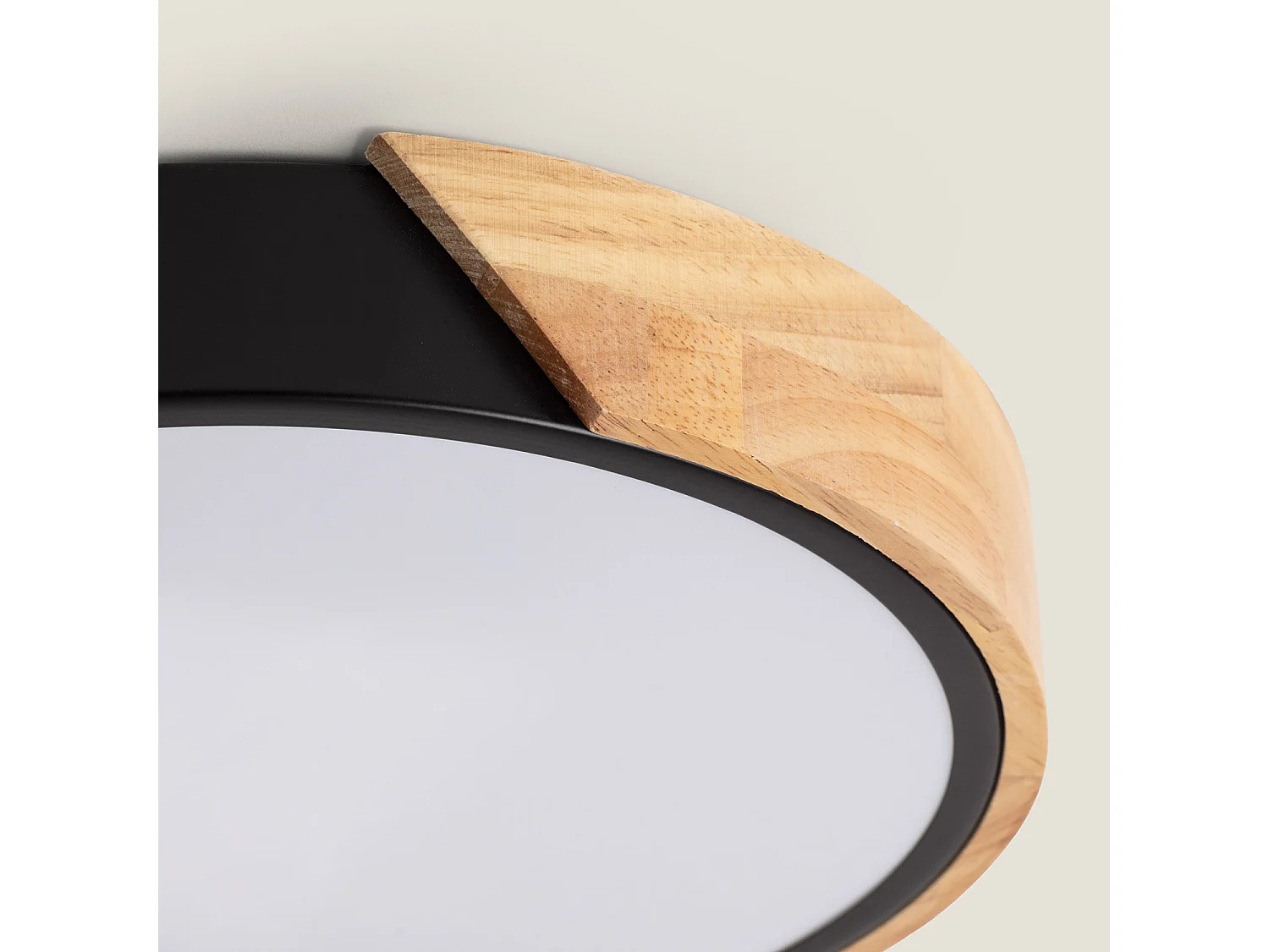 Plafonnier LED Rond Bois 18W CCT Sélectionnable Semi-Dari Ø320 mm Noir