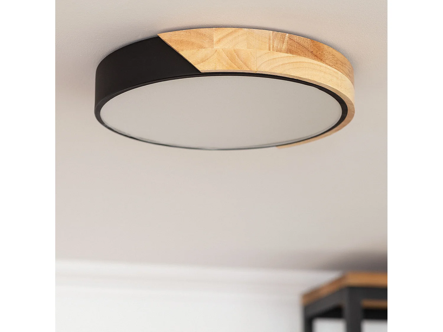Plafonnier LED Rond Bois 18W CCT Sélectionnable Semi-Dari Ø320 mm Noir