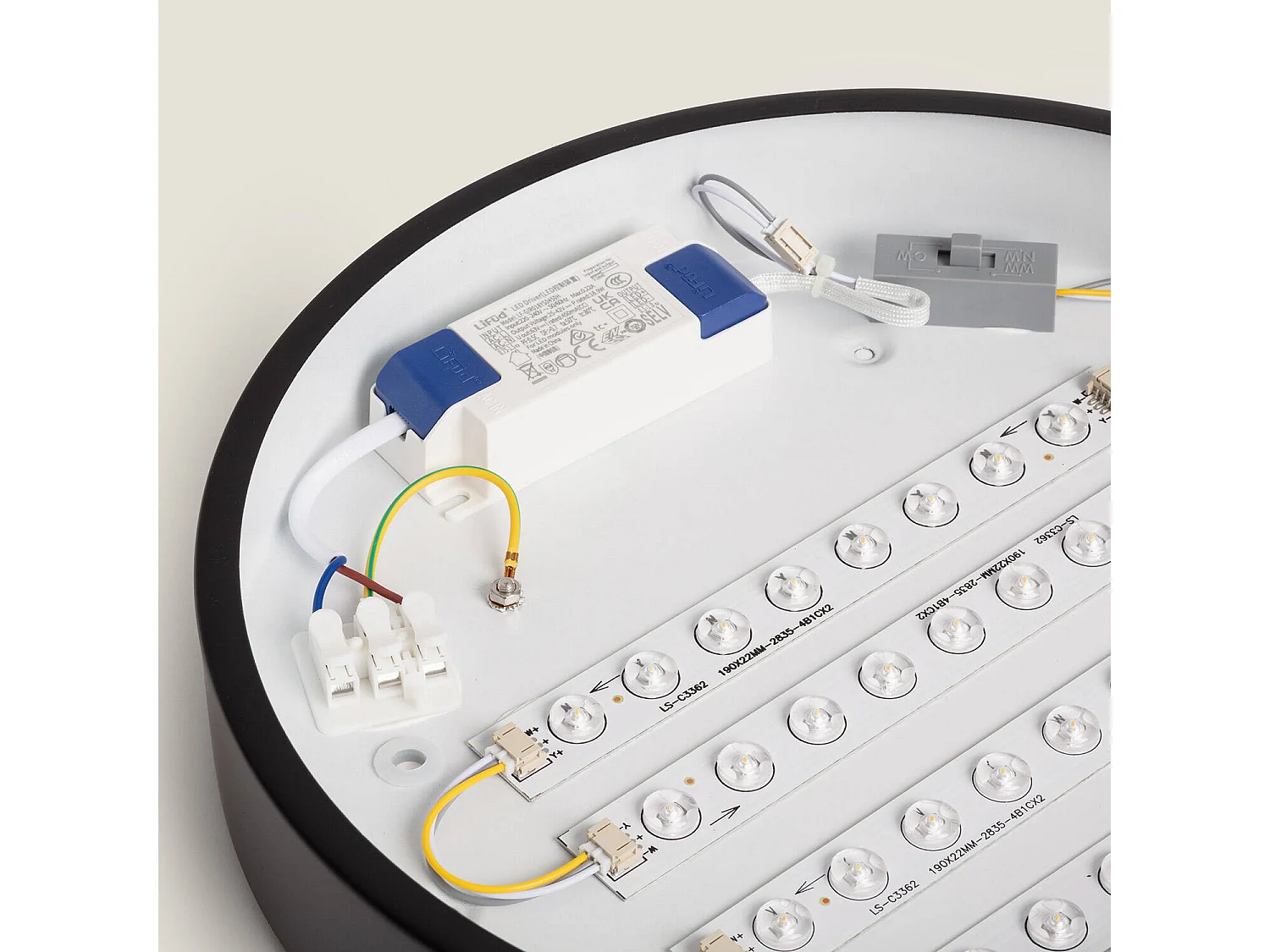 Plafonnier LED Rond Bois 18W CCT Sélectionnable Semi-Dari Ø320 mm Noir