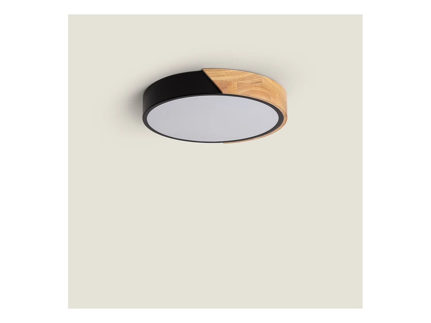 Plafonnier LED Rond Bois 18W CCT Sélectionnable Semi-Dari Ø320 mm Noir
