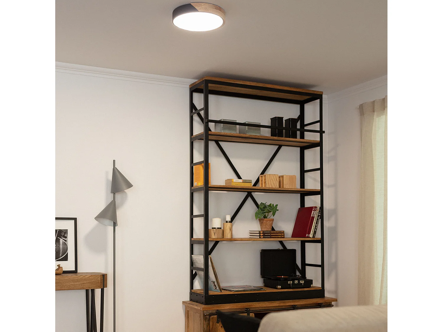 Plafonnier LED Rond Bois 18W CCT Sélectionnable Semi-Dari Ø320 mm Noir