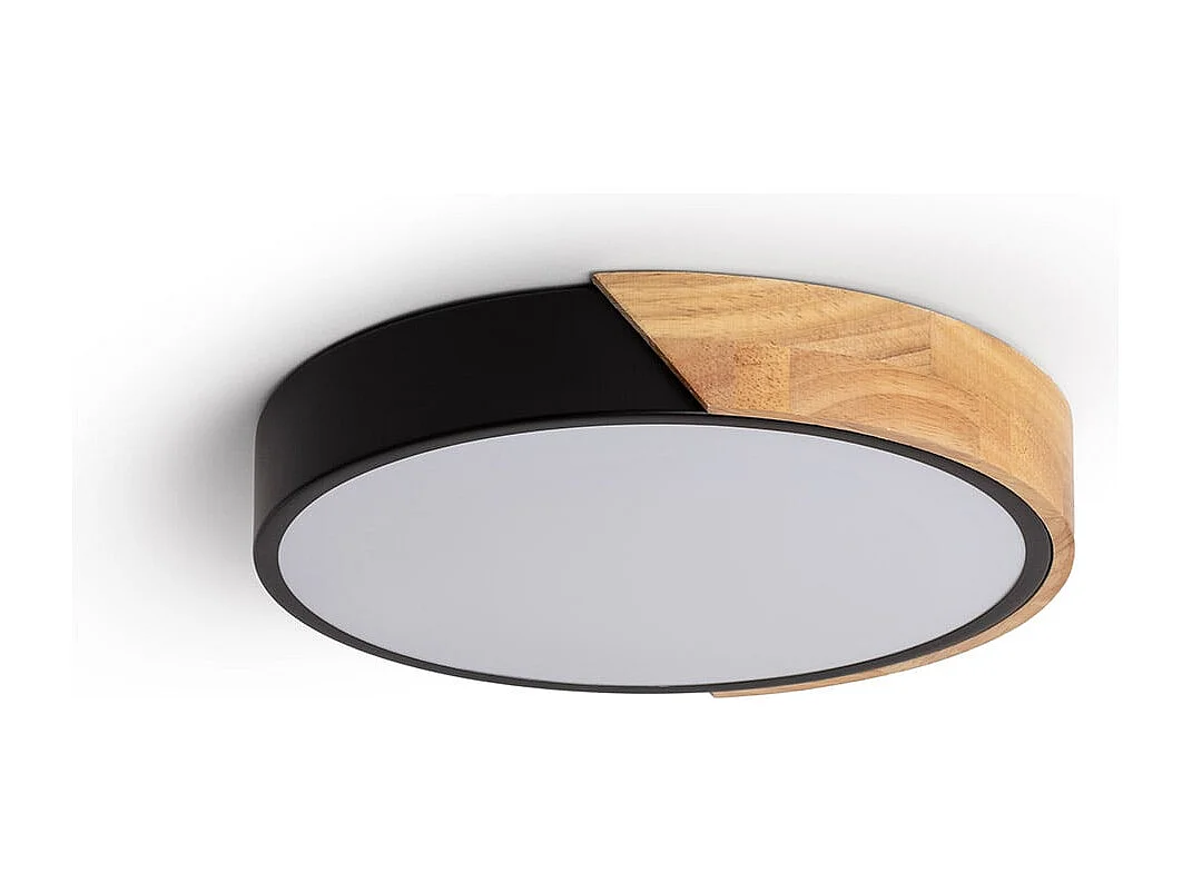 Plafonnier LED Rond Bois 18W CCT Sélectionnable Semi-Dari Ø320 mm Noir