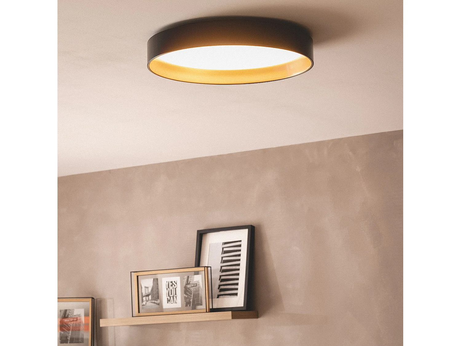 Plafoniera LED 30W Circolare Metallo Ø550 mm CCT Selezionabile Big Broadwey Nero / Oro