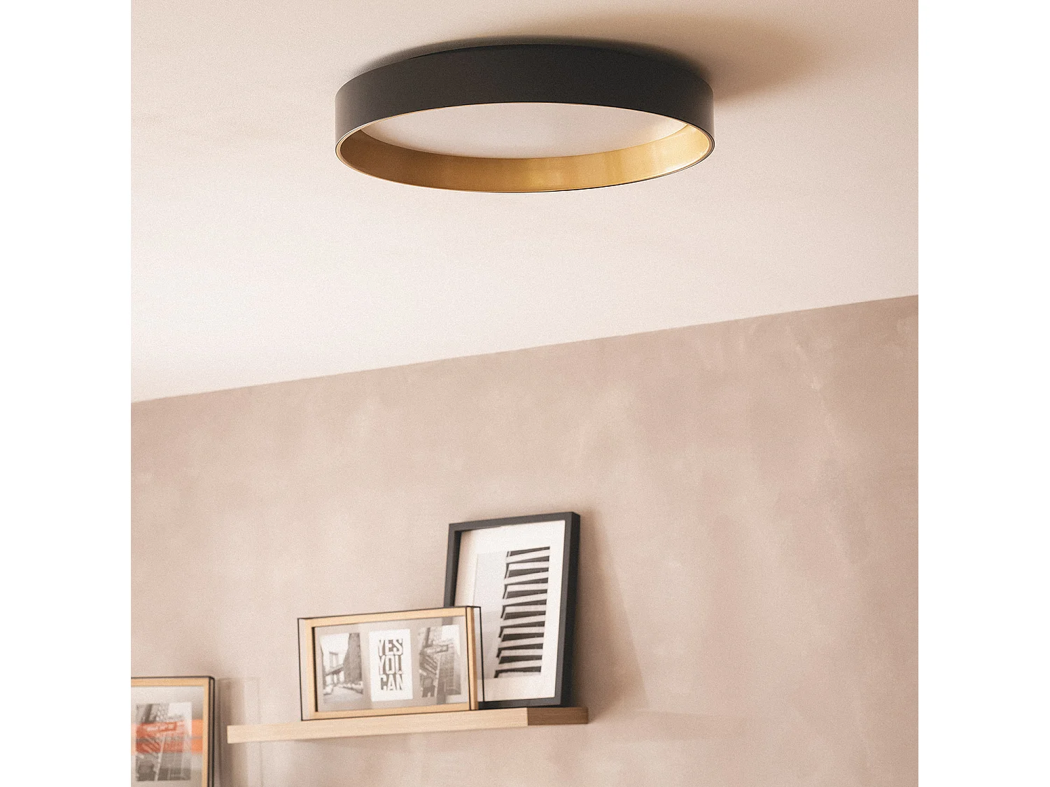 Plafoniera LED 30W Circolare Metallo Ø550 mm CCT Selezionabile Big Broadwey Nero / Oro