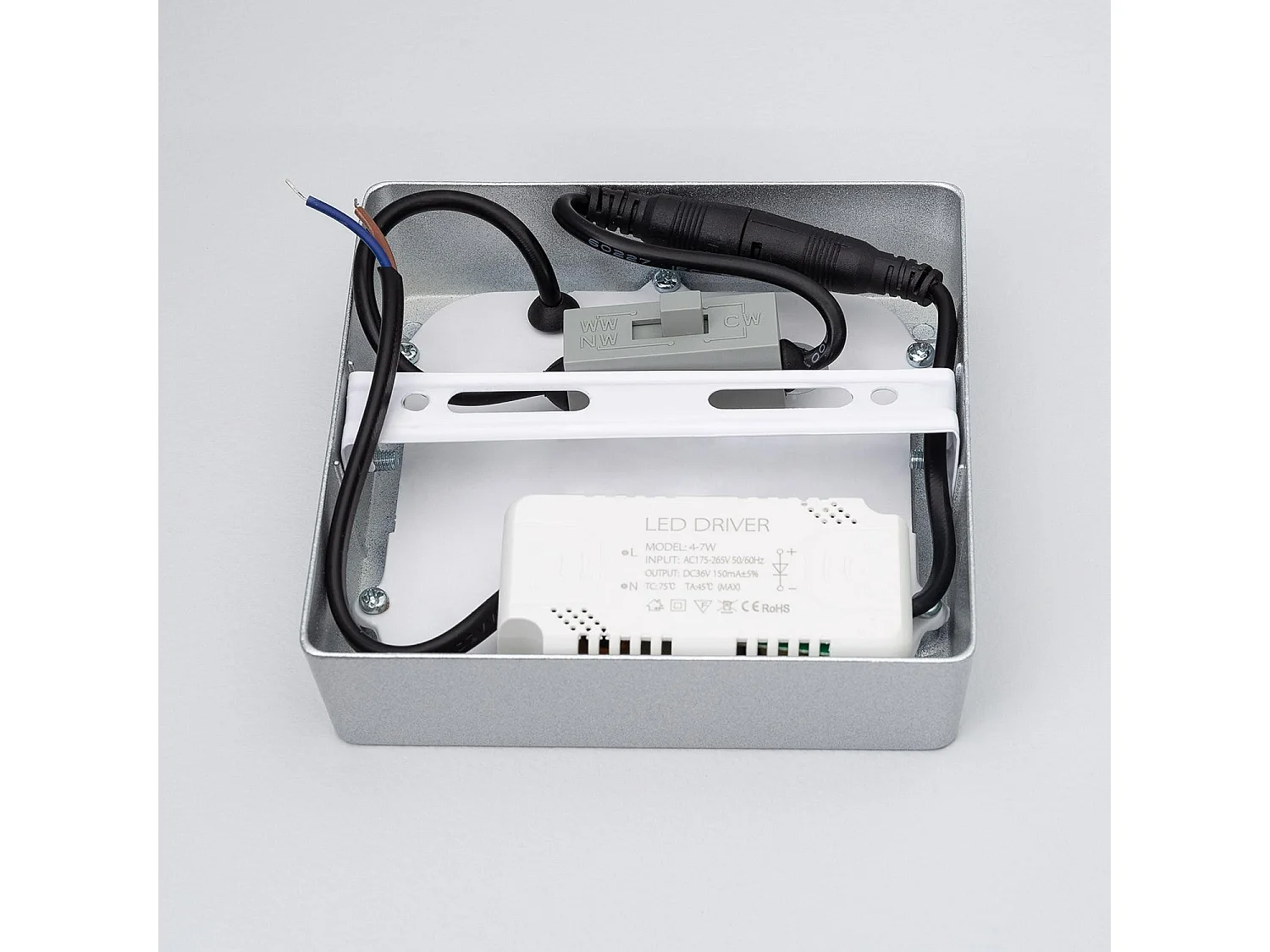 Plafonnier LED 6W Carré Aluminium 105x105 mm Slim CCT Sélectionnable Galán SwitchDimm Gris