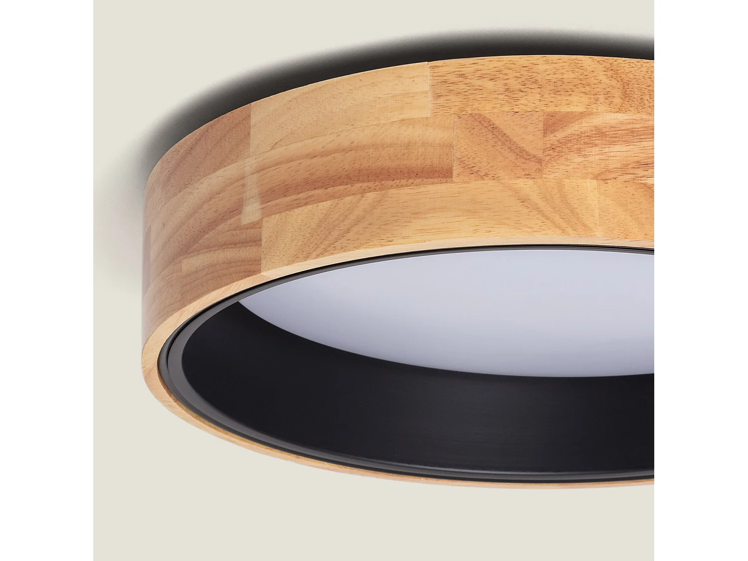 Plafoniera LED Circolare da 15 W in Legno e Alluminio, Ø 370 mm, CCT Selezionabile, Dari Nero