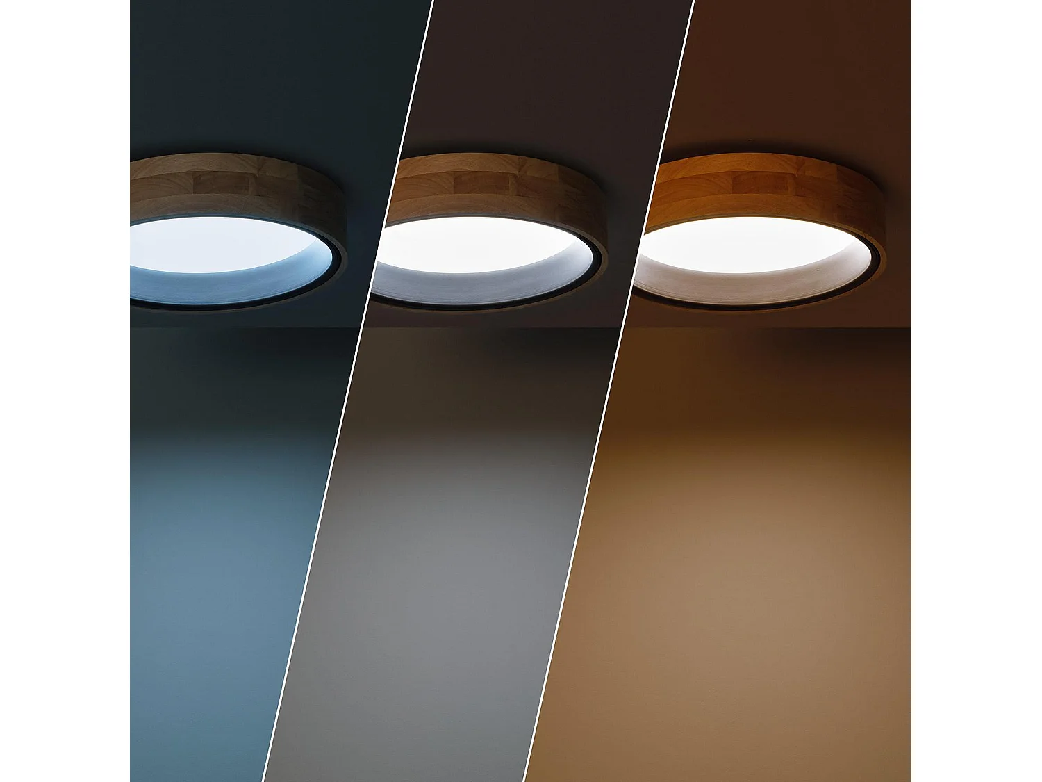 Plafoniera LED Circolare da 15 W in Legno e Alluminio, Ø 370 mm, CCT Selezionabile, Dari Nero