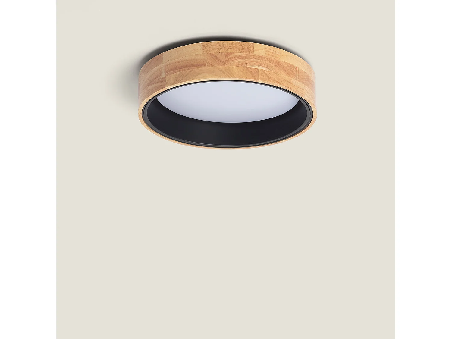 Plafoniera LED Circolare da 15 W in Legno e Alluminio, Ø 370 mm, CCT Selezionabile, Dari Nero
