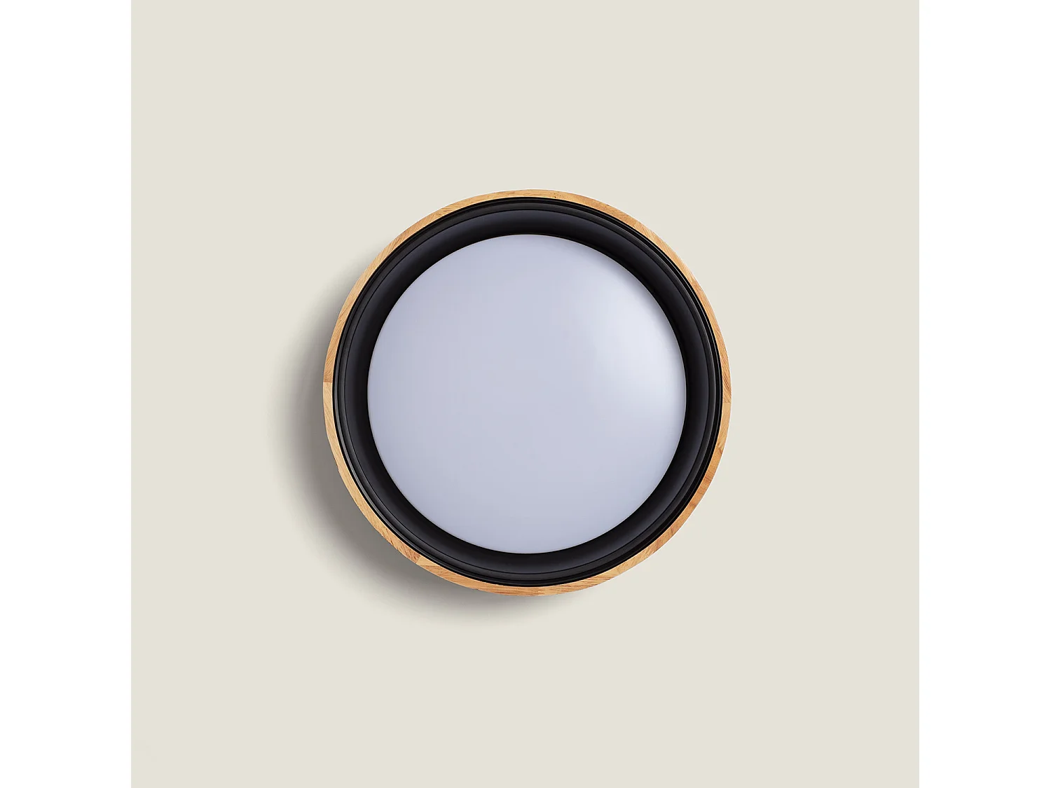 Plafoniera LED Circolare da 15 W in Legno e Alluminio, Ø 370 mm, CCT Selezionabile, Dari Nero