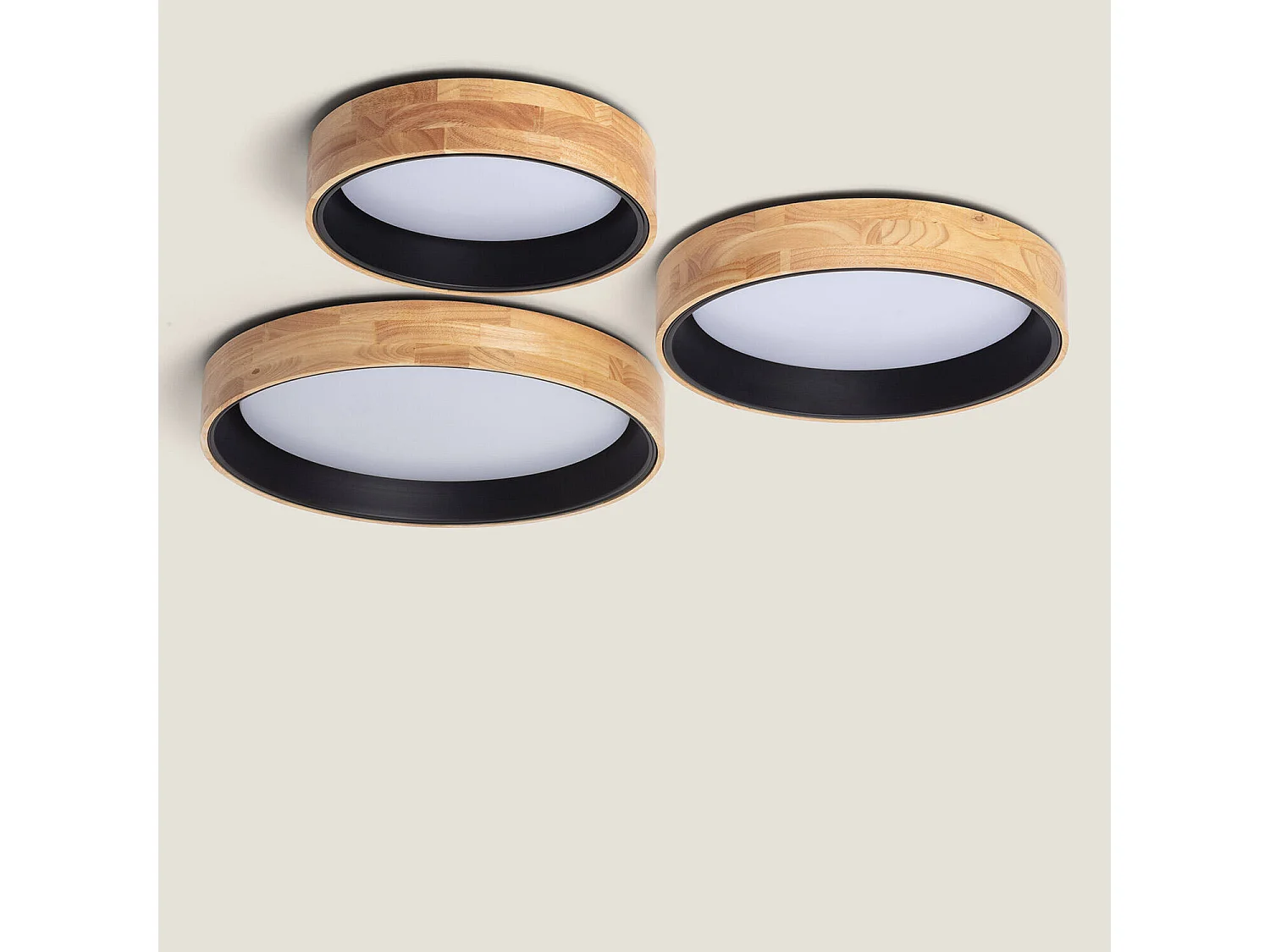 Plafoniera LED Circolare da 15 W in Legno e Alluminio, Ø 370 mm, CCT Selezionabile, Dari Nero
