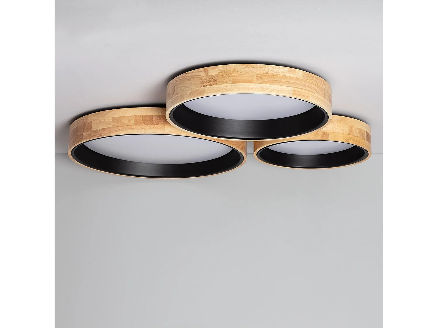 Plafoniera LED Circolare da 15 W in Legno e Alluminio, Ø 370 mm, CCT Selezionabile, Dari Nero