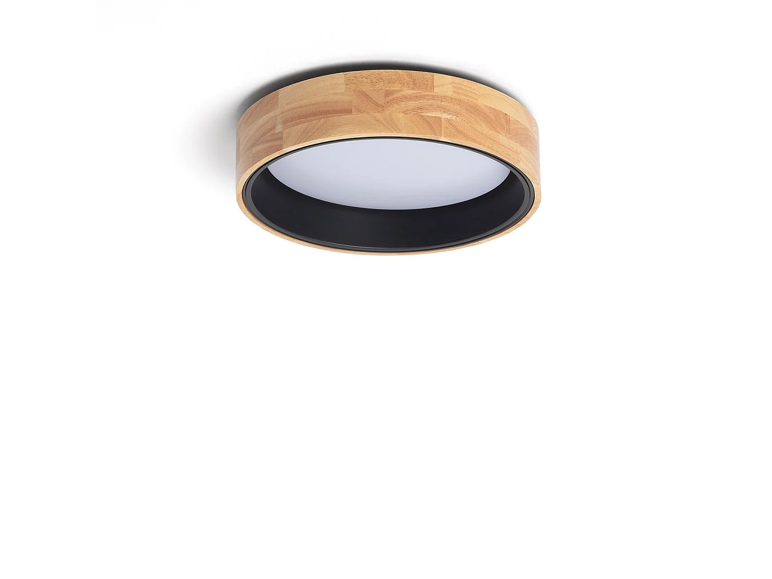 Plafoniera LED Circolare da 15 W in Legno e Alluminio, Ø 370 mm, CCT Selezionabile, Dari Nero