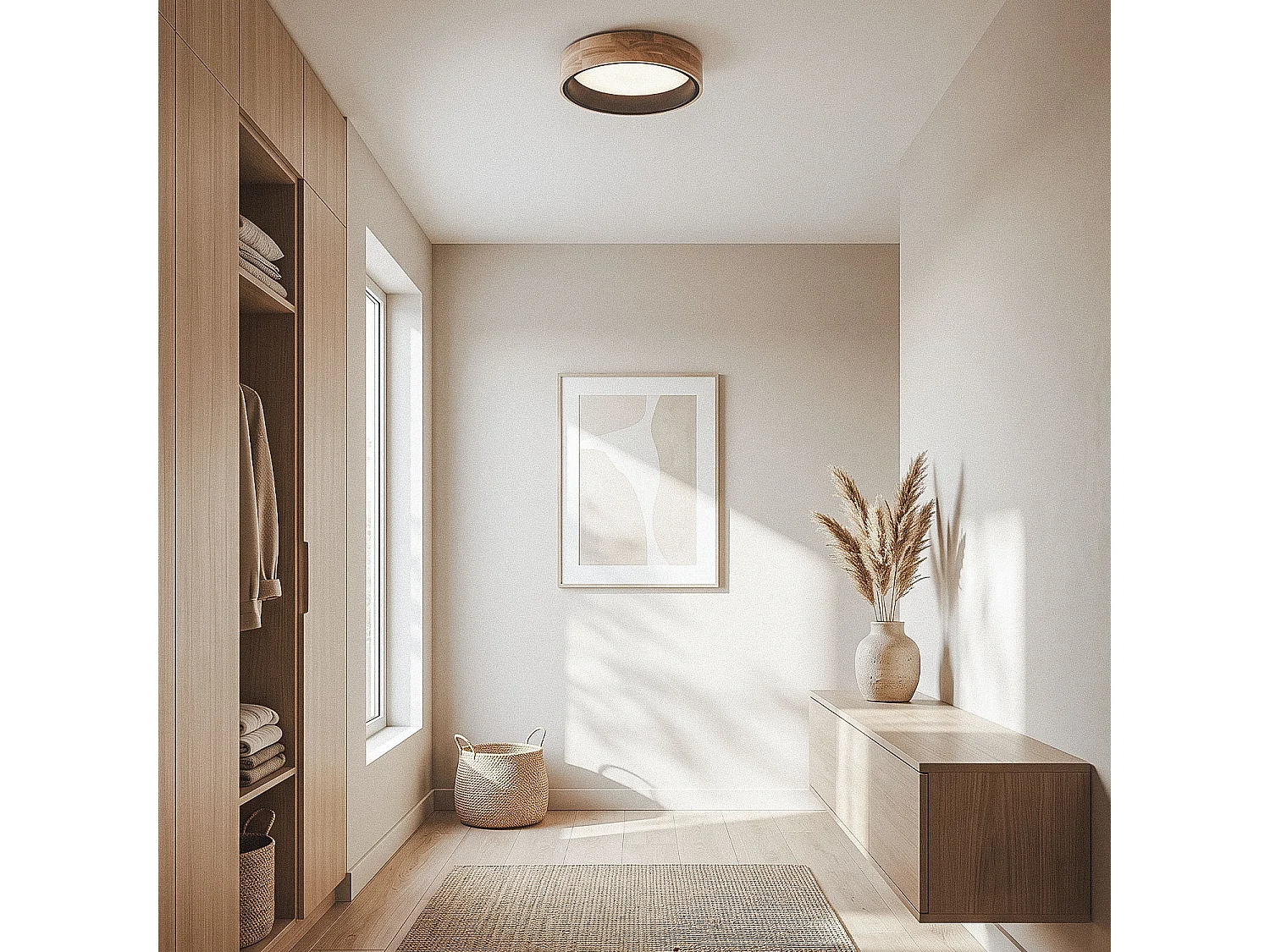 Plafonnier LED Rond Bois et Aluminium 15W CCT Sélectionnable Dari Ø370 mm Noir