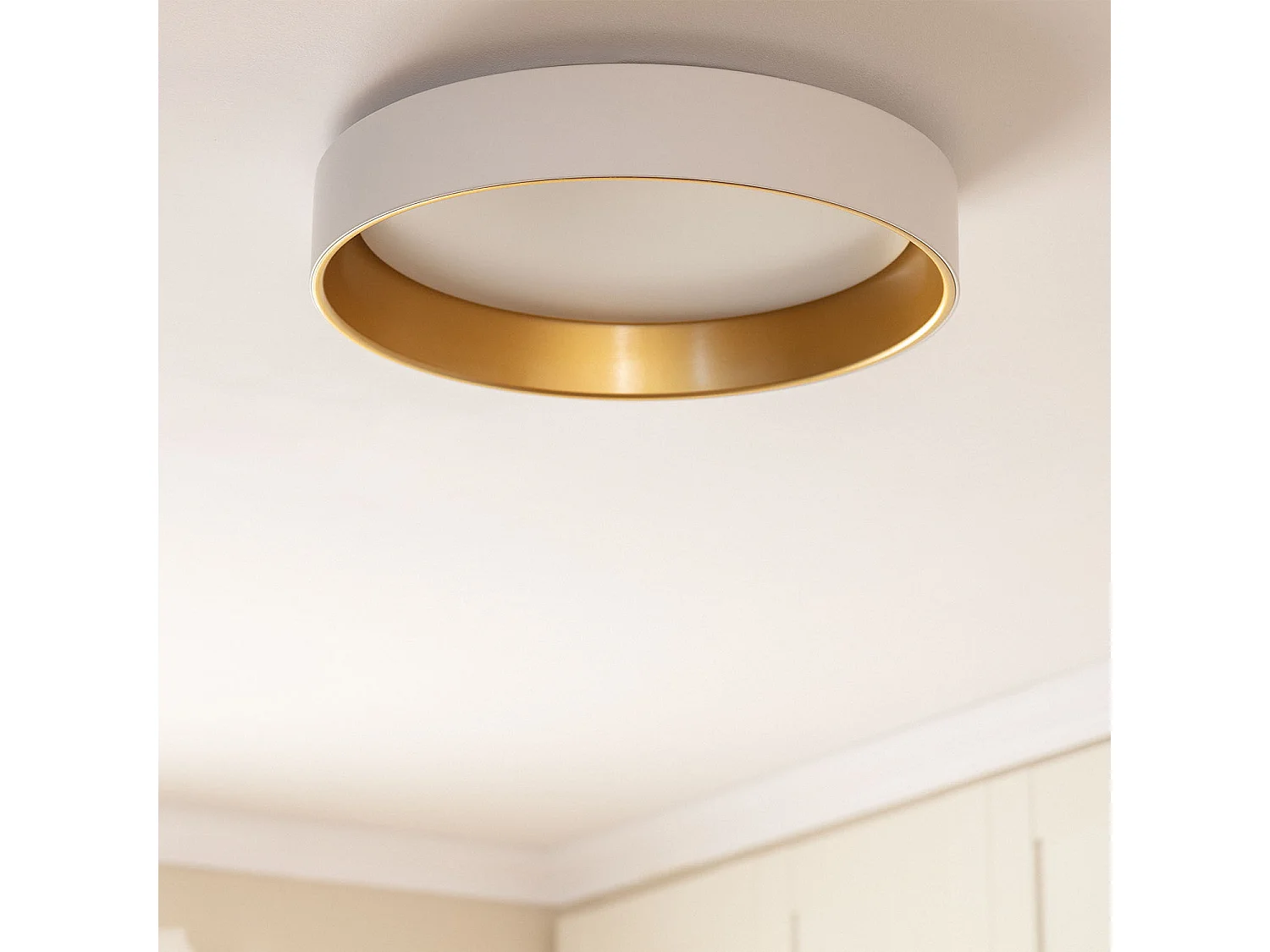 Plafonnier LED Rond Métal 20W CCT Sélectionnable Broadway Ø450 mm Blanc / Or