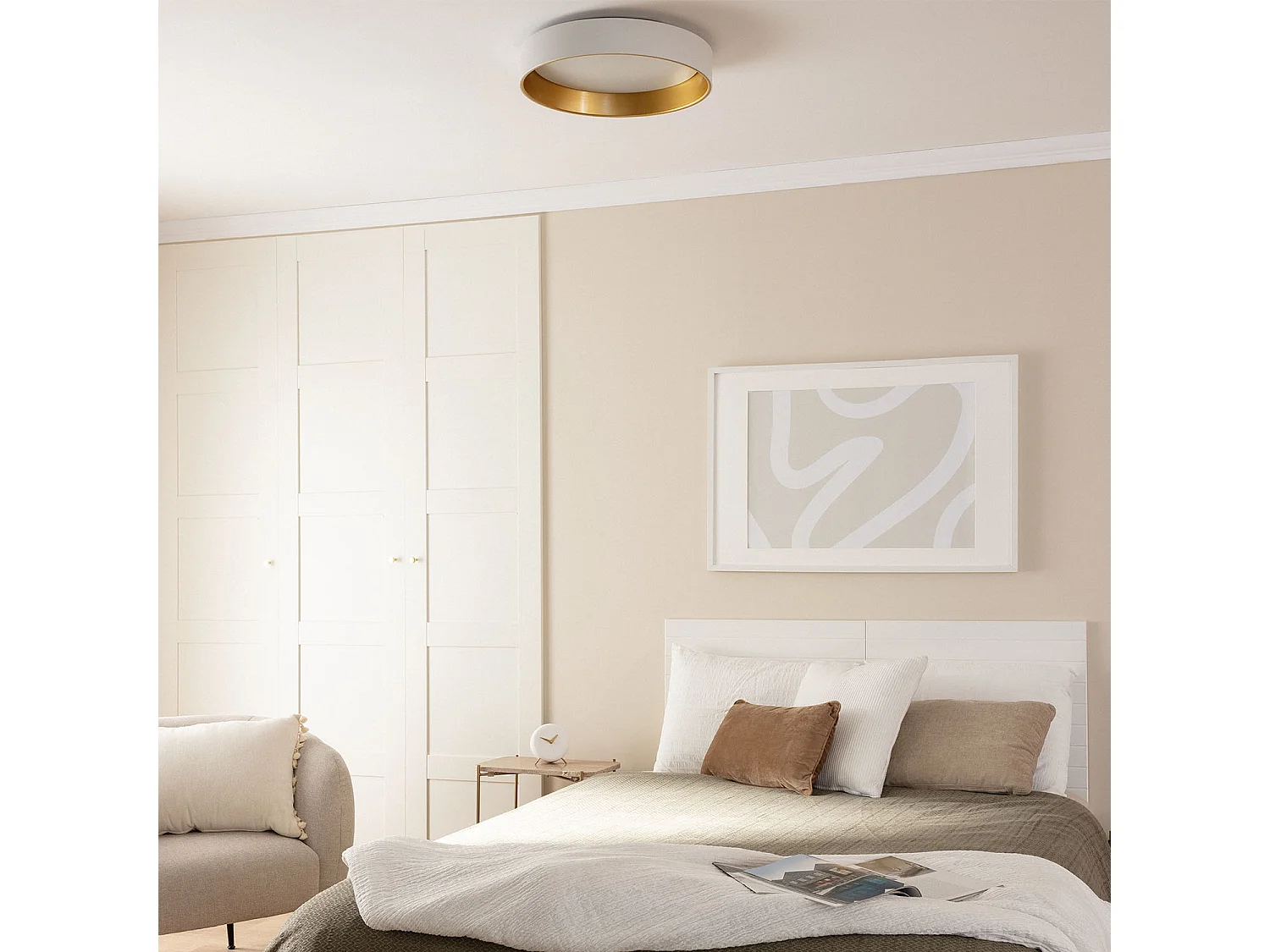 Plafonnier LED Rond Métal 20W CCT Sélectionnable Broadway Ø450 mm Blanc / Or